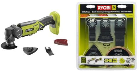 Ryobi - Outil multifonctions 18 V One+ sans batterie ni chargeur 10000-20000 osc/min tête 5 positions - R18MT-0 & Kit Spécial Carrelage 5 Pièces Multitool RAK05MT
