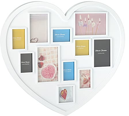 relaxdays Cadre photo Cœur, 11 emplacements, galerie multiple, collage mural pêle-mêle, mariage, valentin, blanc
