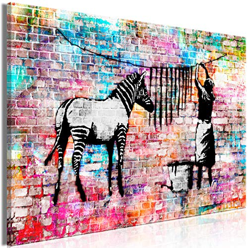 murando - Akustikbild Banksy Washing Zebra Stripes Leinwandbild 1 tlg Kunstdruck modern Wandbilder XXL Wanddekoration Design Wand Bild - Graffiti Street Art Tiere g-C-0154-b-a
