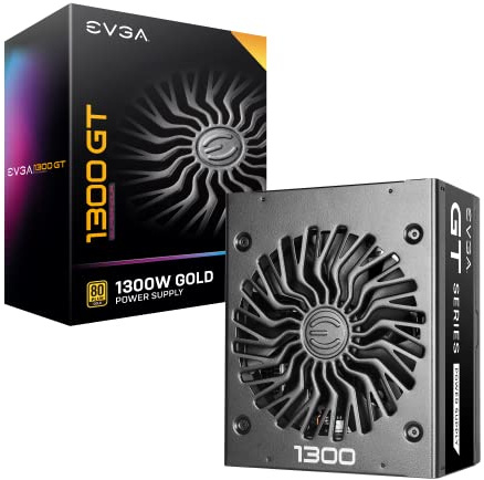 EVGA Supernova 1300 GT, 80 Plus Gold 1300W, Fully Modular, Eco Mode with FDB Fan, 10 Year Warranty, Includes Power ON Self Tester, Compact 180mm Size, Power Supply 220-GT-1300-X2 (EU), Black