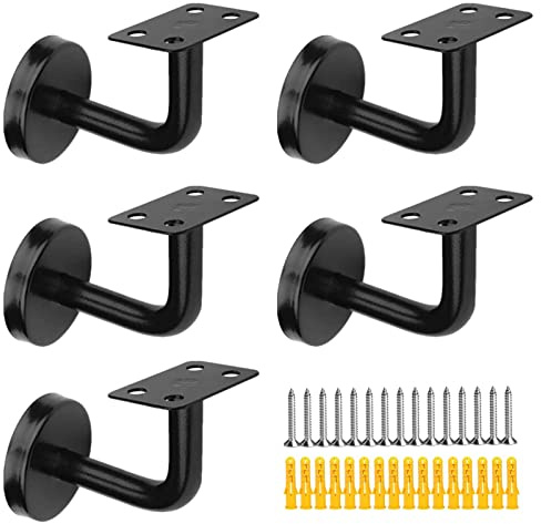 KMERCE 5 Stück Treppenhandhalterungen, schwarz, Treppengeländer aus Edelstahl, 60 x 80 mm, für Treppengeländer, Stützen oder Geländer innen und außen