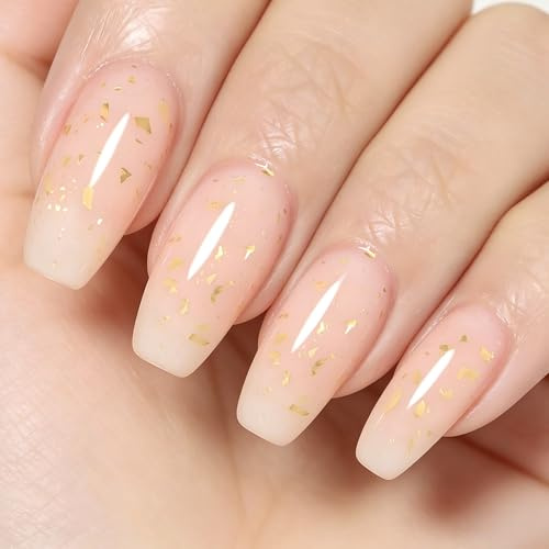 YTD Likomey Hellrosa mit Blattgol UV Gellack Nagellack Gel,15ml Transluzent Jelly Soak Off Nagelgel Maniküre Hautfarbe Gel Nail Polish,LS09