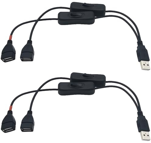 CESFONJER USB ON OFF Switch, 2 Pcs 30 cm USB Y Extension Cable with Double Switch, USB Male-to-Female Extension Cable Data Cable (1x USB Data and Power Female and 1x USB Power Female)