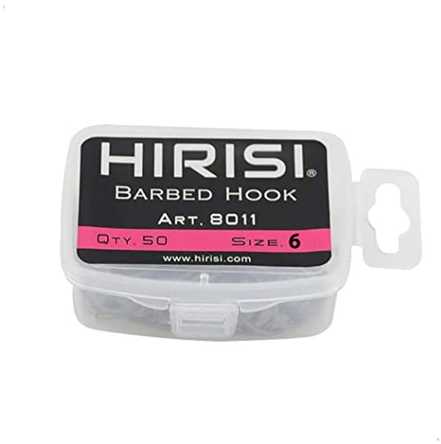50 x Hirisi 8011 Angelhaken Größe 2 bis 10 mit Widerhaken Karpfenhaken mit Öse zum Karpfenangeln, Kohlenstoffstahl, Boiliehaken Ansitzangeln, Verschiedene Größen, 1er Pack (50 Stück)