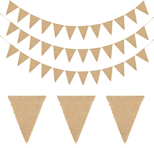jijAcraft Wimpelkette Outdoor Braun: 12 m Wetterfest Girlande für Hochzeit | 3 Stück Wiederverwendbar Wimpelgirlande mit 36 Wimpel für Camping, Geburtstag, Taufe