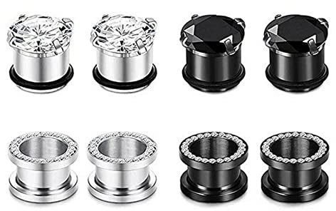 Daesar Ohr Plug Edelstahl, Tunnel 20MM Silber Schwarz Hoop mit Zirkonia Ohrringe Piercing Ohr Expander Set