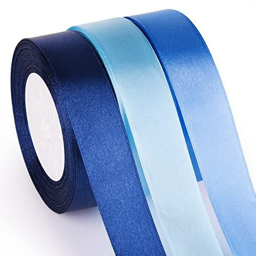 ASTARON 3 St. Geschenkband Blau, 25mm Blau Satinband für Geschenkverpackungen Weihnachtsgeschenke Schleifen Haarschleifen Schleifenband für Blumensträuße Baby Shower Dekoration
