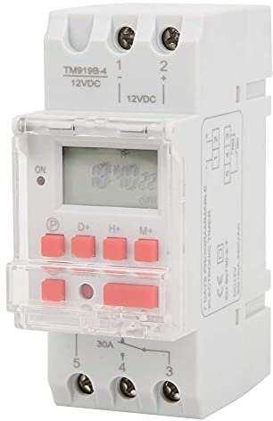Temporizador Digital Programable 12V DC con Relé LCD 30A 5000W, Interruptor de Tiempo Ajustable, Montaje en Riel DIN 35mm, 16 Programas ON/OFF