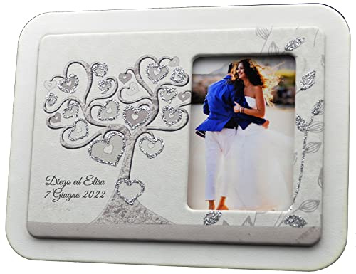 Fotorahmen aus Kunstleder mit Aufdruck Baum des Lebens in Herzen in einer Geschenkbox, Gastgeschenke, Taufe, Hochzeit, Jubiläen, nützliche Geschenke, Original niedrige Preise (Silber pers.)