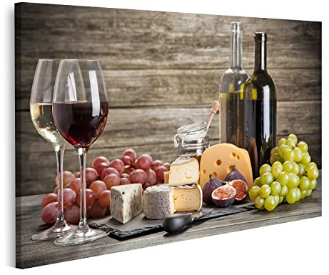 islandburner Wein Käse Stillleben für Küche Küchenbild Leinwand Bild Wandbilder Bilder
