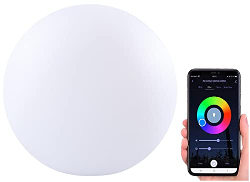 Luminea Home Control WLAN Akku Leuchtkugeln: WLAN-Akku-Leuchtkugel mit RGBW-LEDs und App, 576 lm, IP54, Ø 40 cm (LED-Leuchtkugel Garten, Kugelleuchte außen, RGB)