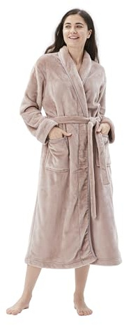 COOVA Premium Robe for Women – Plush Soft Robe, Fluffy, Warm, Long Fleece Bathrobe,Medium Taupe