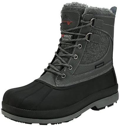 NORTIV 8 Men's Waterproof Winter Snow Boots,Size 10.5W,Grey/Black,AVENUE-W