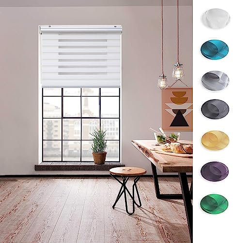 Jalousette 35 x 160 cm Sichtschutz Blendschutz Hitzeschutz Duorollo Doppelrollo Montage-Teile inklusive für Schlafzimmer, Wohnzimmer, Weiß