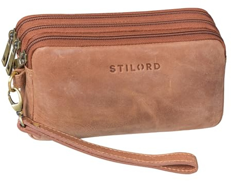 STILORD Kenneth Handgelenktasche Herren aus Rauleder braun mit Handgelenk-Schlaufe ideal als Männerhandtasche Reiseorganizer Unterarmtasche und Kuturbeutel - Handtasche Männer Leder