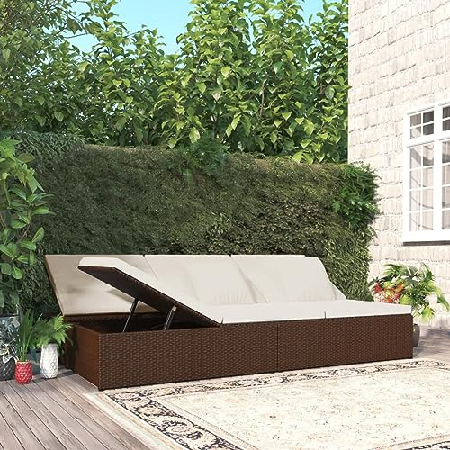 Festnight 2-in-1 Sonnenliege und Sofa Rattan Gartenliege 2 Personen Verstellbar Relaxliege Garten Doppelliege Loungebett Liegesofa Gartenliege Balkon Sofa Liege Gartenbett Braun
