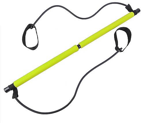 Pilates-Stangen-Set, tragbare Pilates-Stange, Widerstandsband, Yoga, Pilates-Stick, Pilates-Übung, Widerstandsband, Yoga-Übungsstange mit Fußschlaufen für Ganzkörperformung, Dehnübung (Grün)
