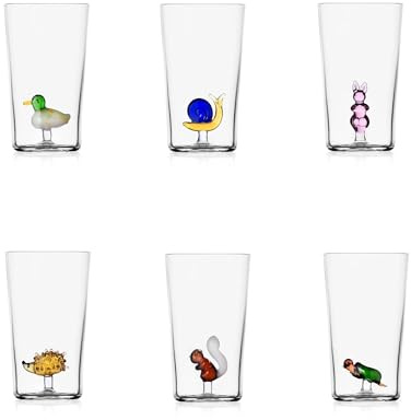 Ichendorf Animal Farm Set 6 bicchieri Long Drink in vetro borosilicato, decori assortiti