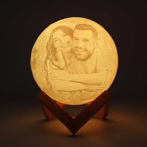 Lampara de Luna Personalizada 3D con Fotos y texto, USB Recargable 16 Colores Remoto y Táctil Controlar Moon Light Lamp, Navidad Regalos para Novio, Novia, Amigo, Padre y Madre Decoración del Hogar