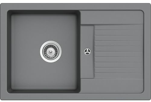 SCHOCK Küchenspüle Lima D-100S Croma 78x50 cm | Granitspüle aus CRISTALITE Hellgrau mit Einzelbecken und Abtropffläche | Reversible Einbauspüle ab 50 cm Unterschrank | Robuste & pflegeleichte Spüle