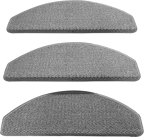 MyrRhe rutschfeste Treppenstufen für Teppichtreppen – Stufenmatten für den Innen- und Außenbereich – Sisal-Optik – Grau – Rund – 3er-Pack – 75 x 24 cm