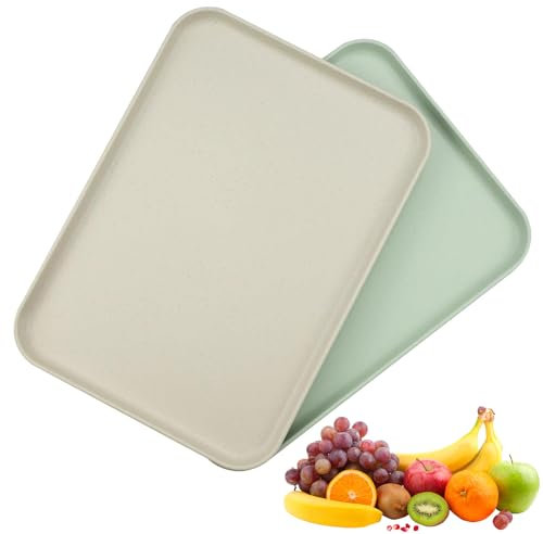 Zfseyuh 2 Stück Serviertablett,Kleines Tablett Rechteckig,Anti-Rutsch Tablett Serviertablett für Küche Restaurant Café (Gebrochenes Weiß, Hellgrün)