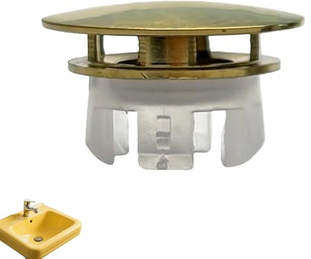 Bathroom Kitchen Sink Overflow Cover Basin Trim Copper Insert in Hole Round Caps Brushed Nickel Vanity Ceramic Vessel Kitchen Replacement Dual Layer Insert(Gold)
