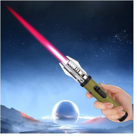 Lightsaber Lighter, Metal Large Fire Windproof Blue Flame Refillable Kitchen Cooking Torch Lighter, Windproof High Temperature Spitfire Lighter, Safety Lock And Adjustable Red Flame (Color : Green)