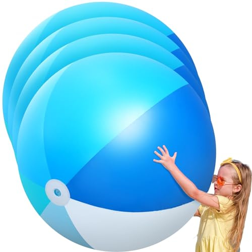 Ceenna 4 Pcs Inflatable Large Beach Ball 5 Feet Giant Pool Toy Balls Summer Swimming Toys Parties PVC Plastic Jumbo Ball for Adult Family Pool Float Birthday Game Decoration(Blue)