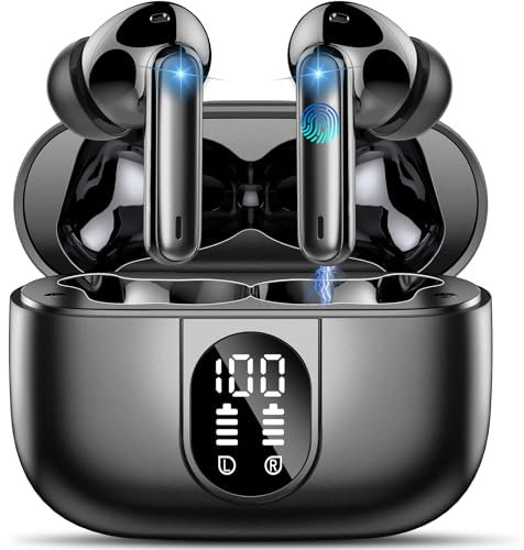 Wireless Earbuds, Bluetooth 5.3 Headphones In Ear with 4 ENC Noise Cancelling Mic, 40H Playtime Bluetooth Earphones, Mini Deep Bass Stereo Ear Buds, IP7 Waterproof Wireless Headphones, LED Display