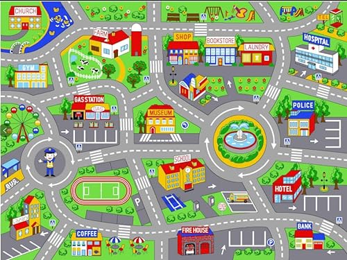 Capslpad Autoteppich Kinder 100x160cm rutschfest Kinderteppich Stadtplan Interaktiver Spielteppich Waschbar Kreativ Pädagogisch Spielmatte für Kinder Teenager Kinderzimmer Spielzimmer Dekor, Grün