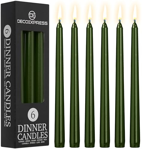 DECO EXPRESS Candele Lunghe Pacco da 6/10/15/50 - 8 Ore Lunga Durata per Candelabro Non Profumato (Oliva Metallizzata - Confezione da 6)