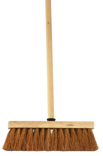 12-Inch Natural Soft Coco Sweeping Broom with Wooden Handle - Eco-Friendly Soft Bristle Sweeping Brush - Ideal for Indoors and Outdoors - Durable Home, Garage, Patio, Yard & Garden Broom