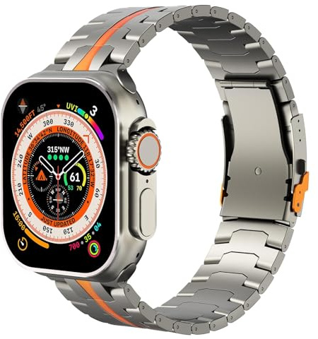 SEURE Titan Armband Kompatibel mit Apple Watch Ultra 2/Ultra 49mm,Serie 10 46mm,Serie 9/8/7 45mm,Serie SE2/6/SE/5/4 44mm, 3/2/1 42mm Edelstahl Gliederarmband Sport Ersatzarmbänder