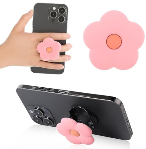 JYTDBCS Pink Daisy Silicone Mobile Phone Grip Stand, Cute 2d Flower Cell Phone Holder, Collapsible Expandable Cell Phone Accessory For Smartphone Tablet Cell Phone Accessory