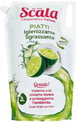 Scala Detersivo Piatti Igienizzante Sgrassante Limone, 4 Ricariche da 2 Lt