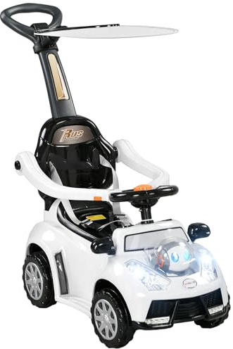 AIYAPLAY Coche Antideslizante para niños, Barra de Empuje y sujeción con Respaldo y Barra de protección, Andador para niños de 12 a 36 Meses, Color Blanco y Negro