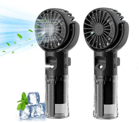 Xevinas Tragbarer Handventilator Mit Wasser | 2 In 1 Mini Ventilator USB | 800 MAh Handventilator Mit Wasserkühlung | Wasserventilator Mit 4 Geschwindigkeiten Für Büro,Reise Und Camping (Schwarz*2)