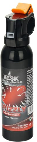 Pfefferspray VESK Grizzly Outdoor High Jet Fog Breitstrahl in verschiedenen Größen zur Heimverteidigung Selbstverteidigung extrem stark 4 Mio. Scoville Bärenverteidiger Bärenabwehrspray