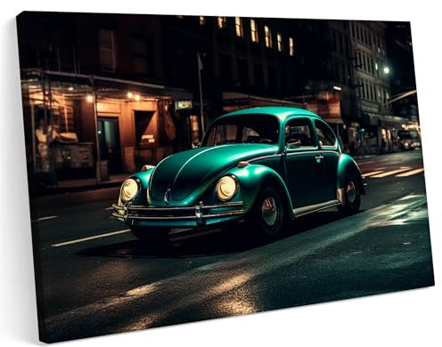 Printonia Leinwandbild m Bild auf Leinwand 120x80 VW Käfer Classic Oldtimer Neon Abstrakt Bunt