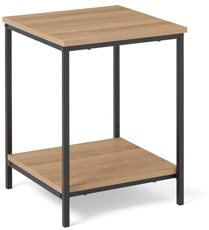 Amazon Basics Tavolino Con Ripiano Inferiore, Quadrato, Comodino Da Camera Da Letto, Tavolino Da Salotto Con Struttura In Acciaio, Facile da Montare, 40 x 40 x 51 cm, Rovere
