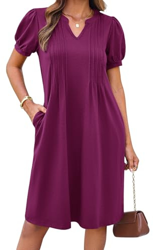 GRACE KARIN Women's A-Line Black Dress for Women UK Ladies Short Sleeve Solide Color Formal Dress Business Work Purple red M