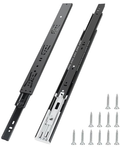 2 Glissières de Tiroir de 350 mm - Glissière pour Tiroir Coulisse Tiroir avec Roulement à Billes rail Tiroir capacité de charge 45 kg Coulissant télescopiques à 3 sections avec amortisseur(noir)