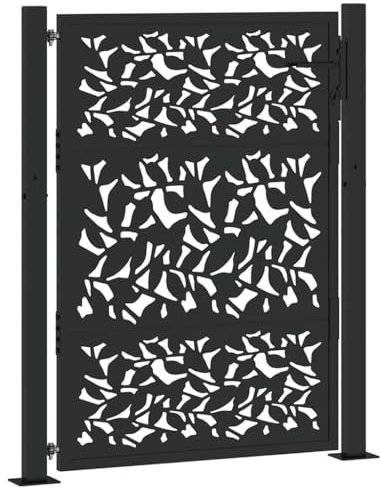 vidaXL Cancello Giardino Nero 105x130 cm in Acciaio Design a Foglia, cancello della Recinzione, cancello Esterno, cancello del Metallo