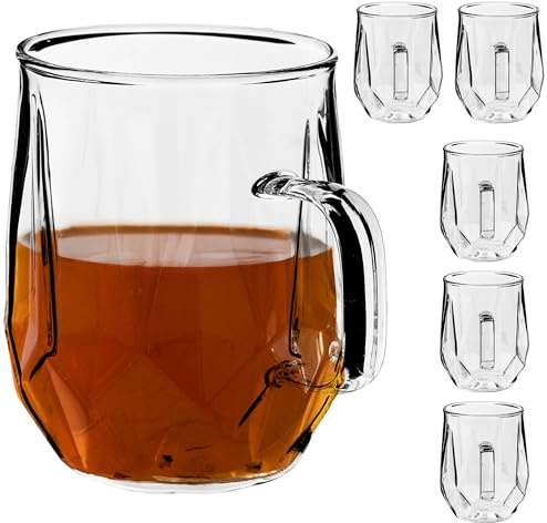 KADAX Teglas 320 ml, vattenglas med handtag, glaskoppar, juiceglas, glas för te, kaffe, vatten, dryck, iste, juice, dricksglas, kaffeglas (6 stycken)
