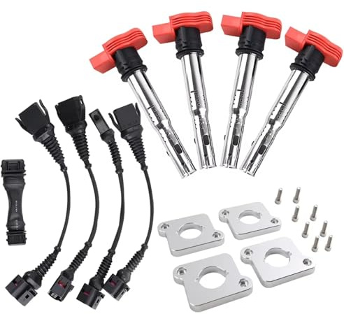 Motor Zündspule Ganzes Set 2.0T Zündspule ICM Kabelbaum R8 Spulenpaketplatten Spulenpaketsatz Für B5 A4 1.8T 1997 1998 1999 (3 Bis 4 Kontakte) Motorrad Zündspule(Silber)