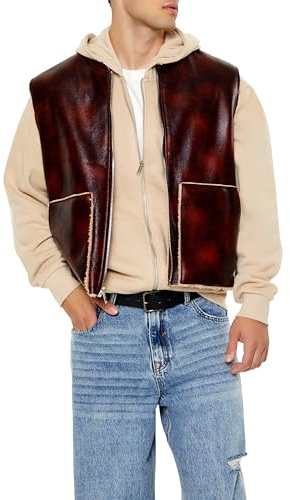 Forever 21 Men's Faux Leather & Shearling Vest Cocoa/Taupe Large