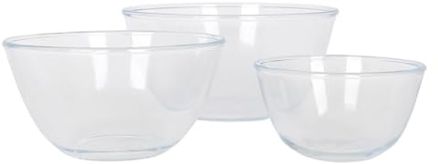 Harbour Housewares Glass Mixing Bowl Set of 3-3 Sizes - Clear - Deep Nesting Bowls Kitchen Cake Baking Cooking Measuring Serving Salad Easy Storage Food Dish