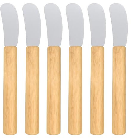 LacusMare Butter Knife Set of 6 – 7 Mixed Wood Handle Stainless Steel Butter Knives for Spreading Butter, Jam, Cheese, Cream Cheese, Pastry, Sandwich – Rustic Wooden Kitchen Spreaders