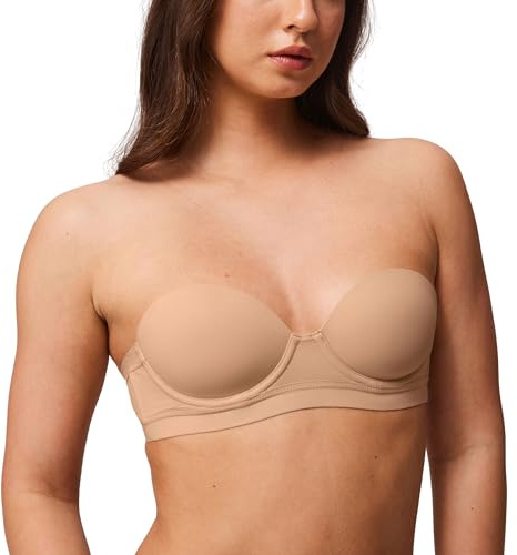 Halobliss Strapless Bras for Women Small Breasted Balconette Demi Underwire Lightly Lined Seamless Bra 32AA-38A Natural 34A